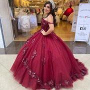 Sweetheart Off The Shoulder Burgundy Quinceanera Dress