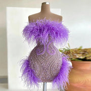 Chic Purple Lace Feathers Beaded Short Cocktail Dress