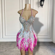 Cute Sweetheart Women Cocktail Birthday Party Gowns Luxury Beaded Crystals Feather Prom Dresses