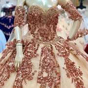 Sweetheart Off Shoulder  Detachable Sleeve Quinceanera Dress