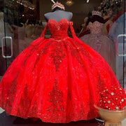 Sweetheart Off Shoulder  Detachable Sleeve Quinceanera Dress