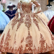 Sweetheart Off Shoulder  Detachable Sleeve Quinceanera Dress