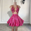 A-line Hot Pink O-neck Beaded Crystals Birthday Dress