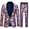  Men's Suit Fashion Excellent Blue Velvet Gold Sequin Suit Wedding Groom Dress 2 Piece Set