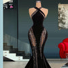 Black Cut Out Beading Mermaid Evening Dress