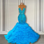 Blue Crystal Sequin Mermaid Prom Dress 2024