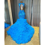 Blue Crystal Sequin Mermaid Prom Dress 2024