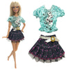 NK  1 Set Fashion Multicolor Outfit  Dress Shirt Denim Grid Skirt Daily Casual Wear for Barbie Clothes Doll Accessories  JJ