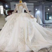 HTL2223 princess wedding dress dubai luxury lace long sleeve wedding dress plus size long train vestido de novia con mangas