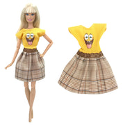 NK  1 Set Fashion Multicolor Outfit  Dress Shirt Denim Grid Skirt Daily Casual Wear for Barbie Clothes Doll Accessories  JJ