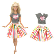 NK  1 Set Fashion Multicolor Outfit  Dress Shirt Denim Grid Skirt Daily Casual Wear for Barbie Clothes Doll Accessories  JJ