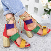 Women Pumps Lace Up High Heels Women Gladiator Sandals For Party Wedding Shoes Woman Summer Sandals Thick Heels Chaussures Femme