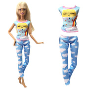 NK  1 Set Fashion Multicolor Outfit  Dress Shirt Denim Grid Skirt Daily Casual Wear for Barbie Clothes Doll Accessories  JJ