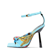 Woman Fashion Summer Sandals Sexy Open Toe  Sandals Party Shoes Catwalk Strange Thin Heels  T-Strap Colorful Graffiti Heels 43