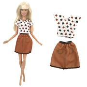 NK  1 Set Fashion Multicolor Outfit  Dress Shirt Denim Grid Skirt Daily Casual Wear for Barbie Clothes Doll Accessories  JJ