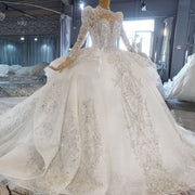 HTL2223 princess wedding dress dubai luxury lace long sleeve wedding dress plus size long train vestido de novia con mangas