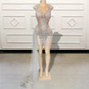 Luxury Silver See Through Beaded Crystals Birthday Dress