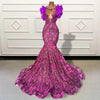 Luxury Mermaid Sparkly Sequin Feather Backless Prom Dress