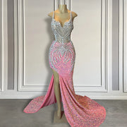 Crystal Pink Sequin Prom Dress 2024