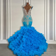 2024 Luxury Ruffle Blue Prom Dress