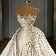 Luxury Satin Wedding Dress with Crystal Beaded Pearls