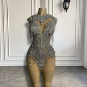 Luxury Sexy See Through Homecoming Party Gowns Silver Crystals Short Prom Dresses For Birthday
