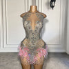 Luxury Silver Diamond Pink Feather Birthday Dress