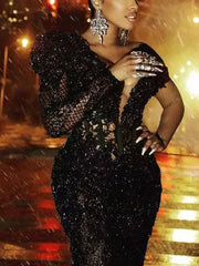 Sexy Black One-Shoulder Mermaid/Trumpet Floor-Length Evening Dresses