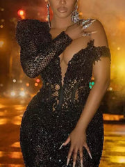 Sexy Black One-Shoulder Mermaid/Trumpet Floor-Length Evening Dresses
