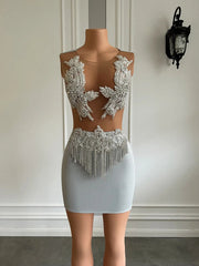 Dazzling Beaded Party Dress with Sheer Elements