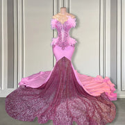 Pink Feather Fantasy: 2024 Mermaid Prom Dress