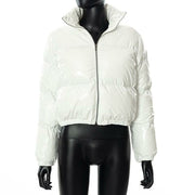 Women's Winter Puffer Down Jacket Ultra Short Glossy Fashion Coat with