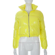 Women's Winter Puffer Down Jacket Ultra Short Glossy Fashion Coat with