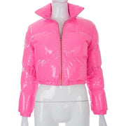 Women's Winter Puffer Down Jacket Ultra Short Glossy Fashion Coat with