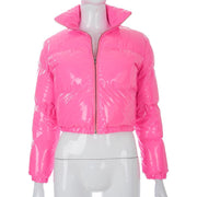 Women's Winter Puffer Down Jacket Ultra Short Glossy Fashion Coat with