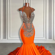 Orange Halter Mermaid Prom Dress 2024