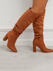 Fall Solid Ruched Point Toe Mid Calf Boots