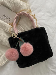 Fluffy Cherry Pendant Cute Shoulder Tote Bags