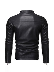 Outdoor Black Zipper Stand Collar Pu Jacket
