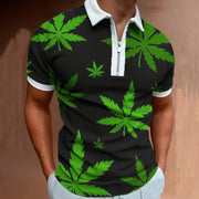 Leaf Print Modal Short Sleeve Men Polo Shirts