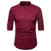 Simple Design Solid Stand Collar  Long Sleeve Men Shirts