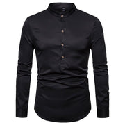 Simple Design Solid Stand Collar  Long Sleeve Men Shirts