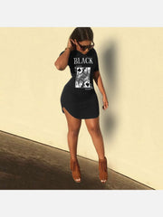 Casual Letter Printed Short Sleeve Bodycon Dress