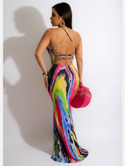 Sexy Printed Halter Backless Slim Maxi Dress