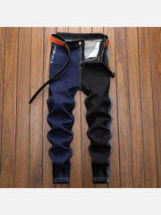 Poplar Contrast Color Ruched Jeans For Men
