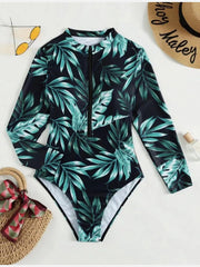 Sexy Printed V-neck Long Sleeve Swimsuit