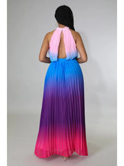 Gradient Color Evening Backless Maxi Dress