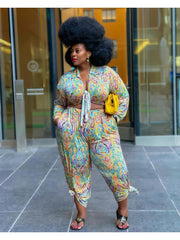 Paisley  Printed Blouse And Trouser Plus Size Set