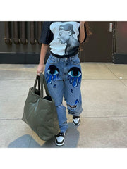 Stylish Street Ripped Printed Straight Leg Jeans