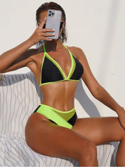 Sexy Colorblock Halter 2 Piece Bikini Sets